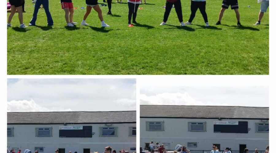 Collage of people partaking in tug of war.